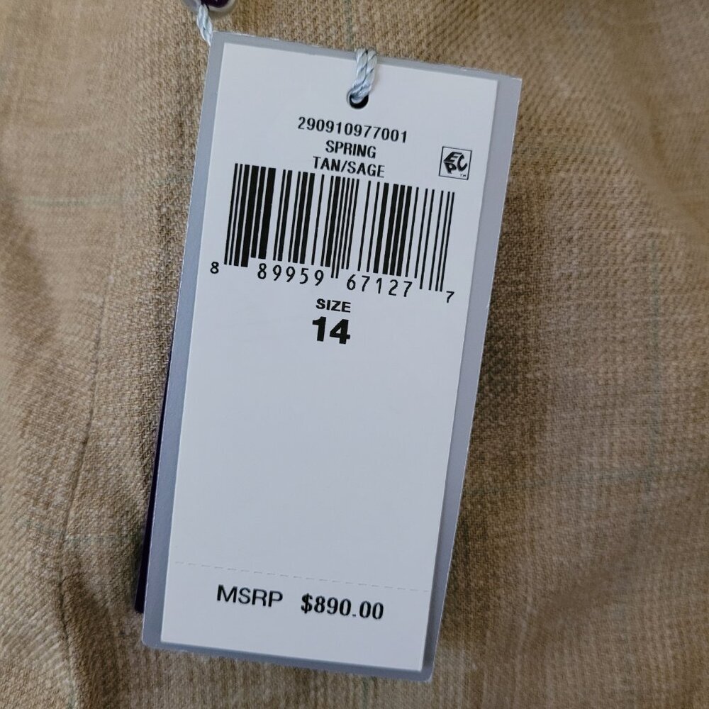 NEW Ralph Lauren Collection Ainsworth Tweed Shorts Tan Sage 14 Silk Linen Blend - Picture 7 of 7
